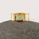 Ethiopian Opal Ring, Gold Plated Solid Silver Ring, 7x5mm Oval Shape Gemstone Ring, Boho Ring, Handmade Ring, Ring Gifts For Wife